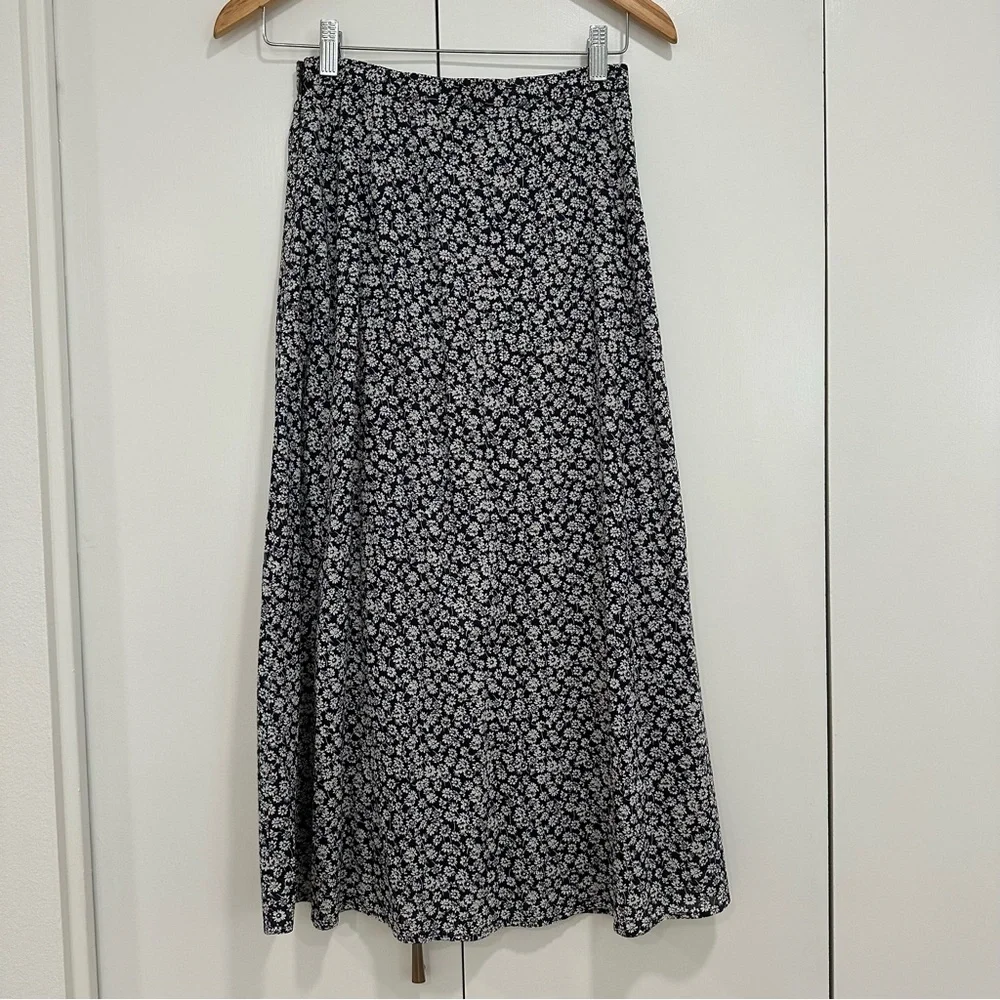 & Other Stories Cotton Navy Floral Midi Skirt 34/US2